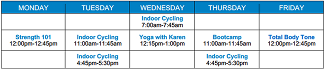 group exercise schedule